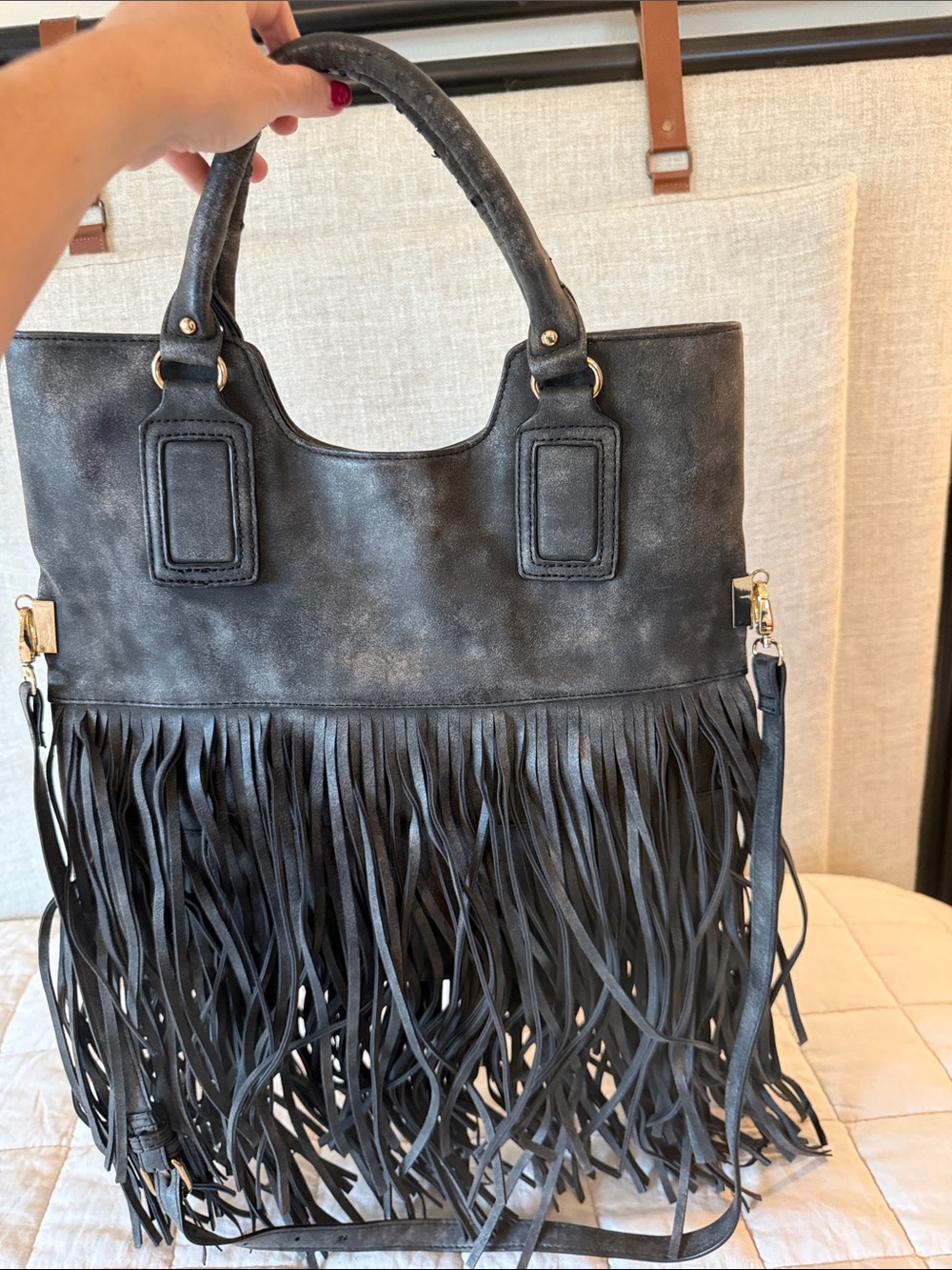Sole Society Christie Faux Leather Fringe Satchel